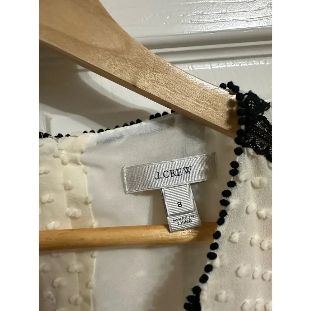 J.crew lace trim swiss dot long‎ sleeve blouse size 8 #06687